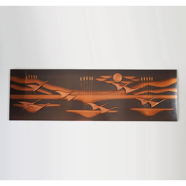 Large Mid-Century Copper Wall Panel with Flying Birds and Sun, 1950s For Sale - Image 10 of 10