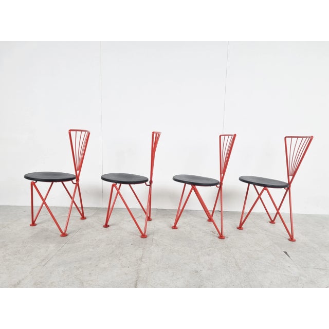 Vintage Red Metal Dining Chairs from Jozef Hoffmann, 1980s, Set of 4 For Sale - Image 6 of 10