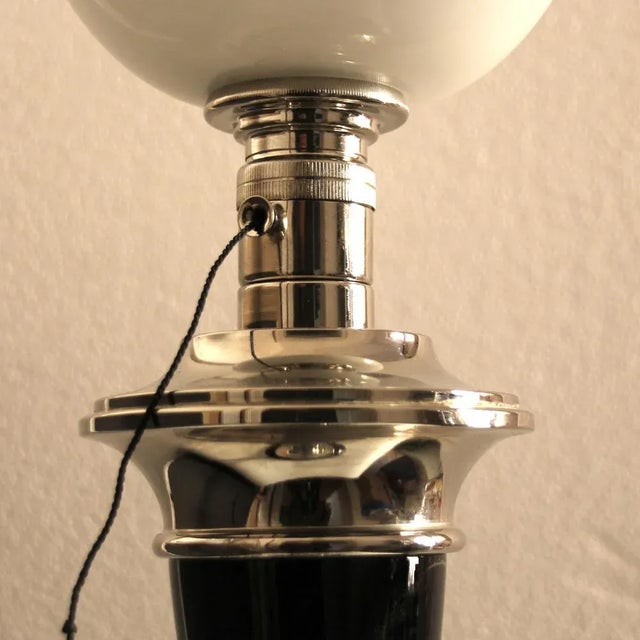 French Art Deco Table Lamp in Black Wood and Nickeled Metal from Mazda, 1920s For Sale - Image 4 of 8