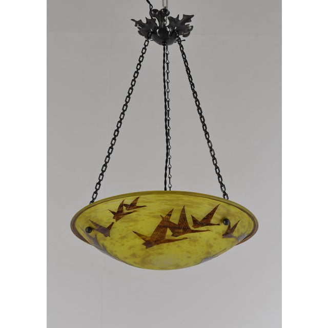 Art Deco Large French Art Deco Pendant Light by Le Verre Francais Schneider - 1925 Cameo Chandelier France For Sale - Image 3 of 13