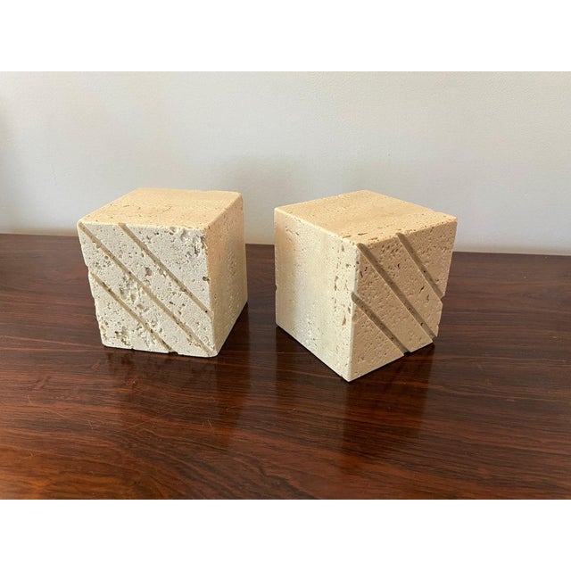 Tan Vintage Travertine Cube Bookends by Fratelli Mannelli - a Pair For Sale - Image 8 of 9