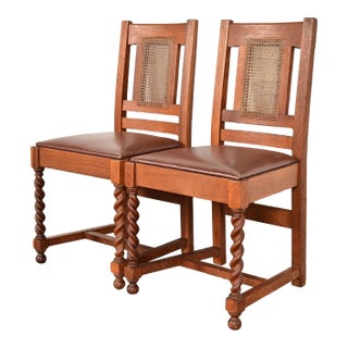 Stickley Brothers Antique Mission Oak and Cane Arts & Crafts Side Chairs or Dining Chairs, Pair For Sale