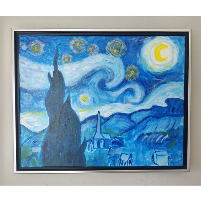 "A Tribute to Van Gogh's Starry Night" Contemporary Post-Impressionist Landscape Painting by Linda McDonough, Framed For Sale - Image 13 of 13