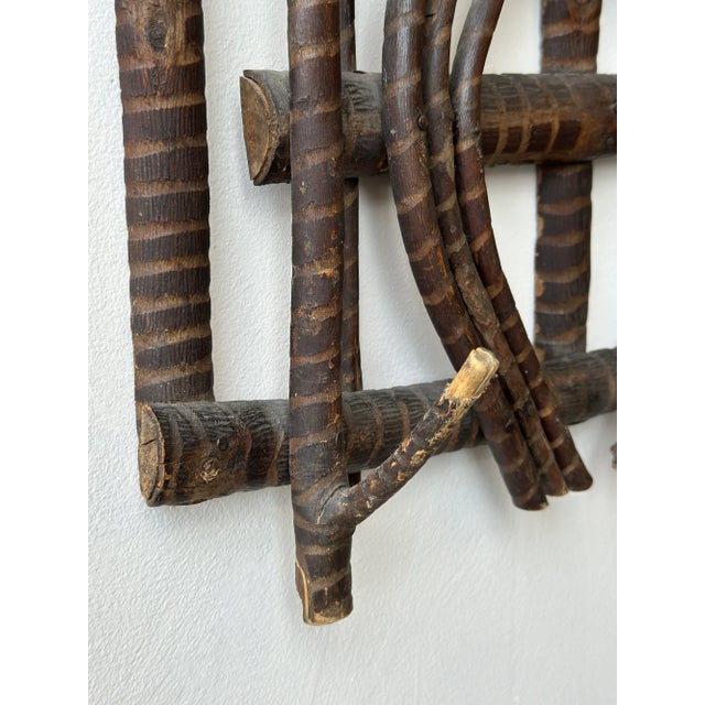 Antique Adirondack Twig Wall Rack With Carved Stripe Detailing, Circa 1940s-50s For Sale - Image 13 of 16