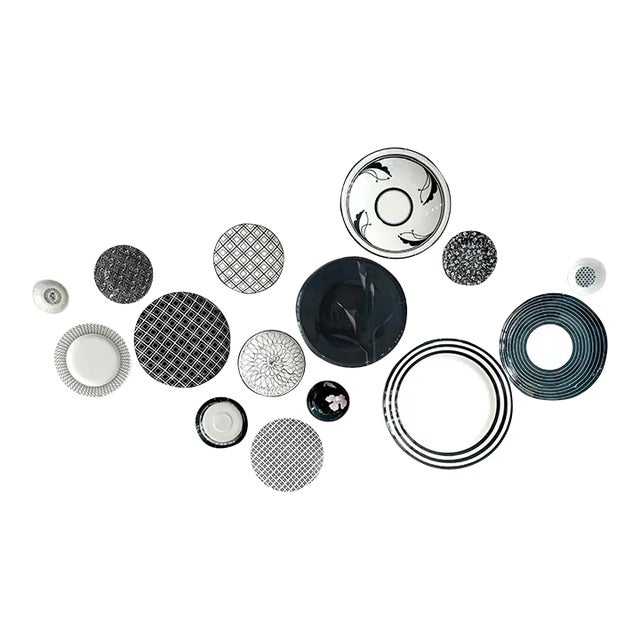 Eclectic Black and White Decorative Wall Plate Curation - Group of 15 For Sale