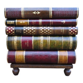 Maitland Smith ~ Leather Stacked Book 5 Drawer Chest ~ Side Table or Nightstand For Sale