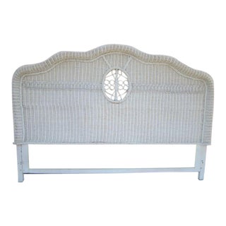 Vintage Coastal White Wicker Woven King Headboard For Sale