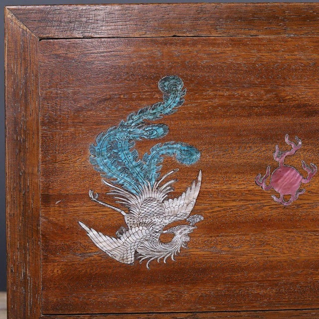 Brown African Rosewood Low Table With Dragon & Phoenix Inlay | Chinoiserie Display Stand For Sale - Image 8 of 9