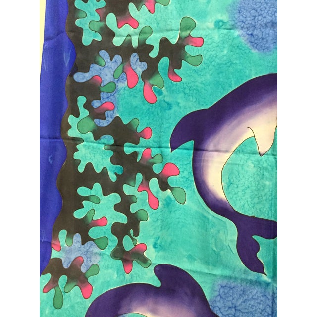 Silk Hand Painted Dolphin Art Throw For Sale In Portland, ME - Image 6 of 11