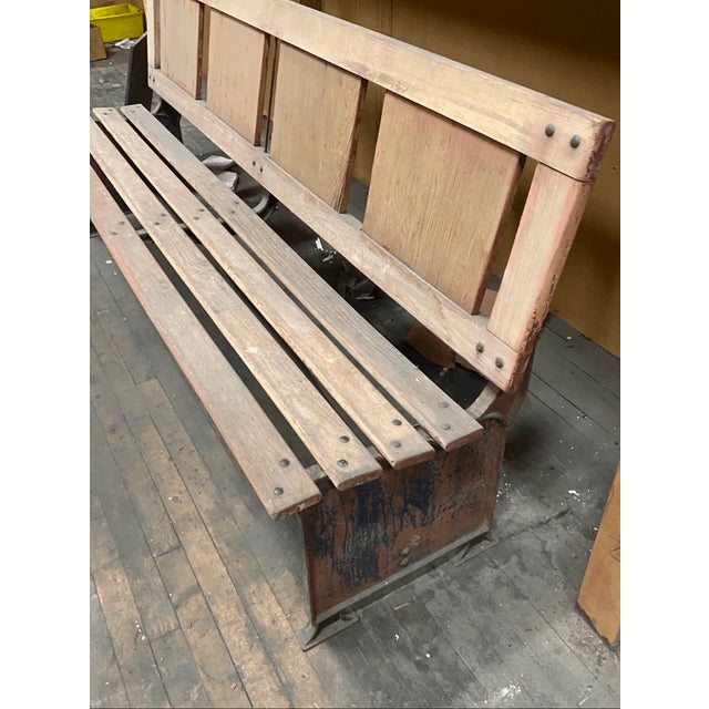 Vintage Knole Industrial Style Wood & Metal Bench 72” For Sale - Image 4 of 4