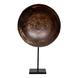 Antique Large Primitive Iron Bowl on Stand For Sale