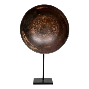 Antique Large Primitive Iron Bowl on Stand