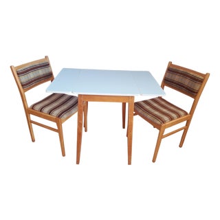 Mid-Century Blue Formica Drop Leaf Table and Dining Chairs Set, 1960s, Set of 3 For Sale