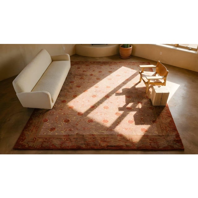 1920s Pink Rose Geometric Antique Irish Donegal Arts & Crafts Rug 10'8" X 13'3" Handknotted Wool Carpet For Sale - Image 9 of 10