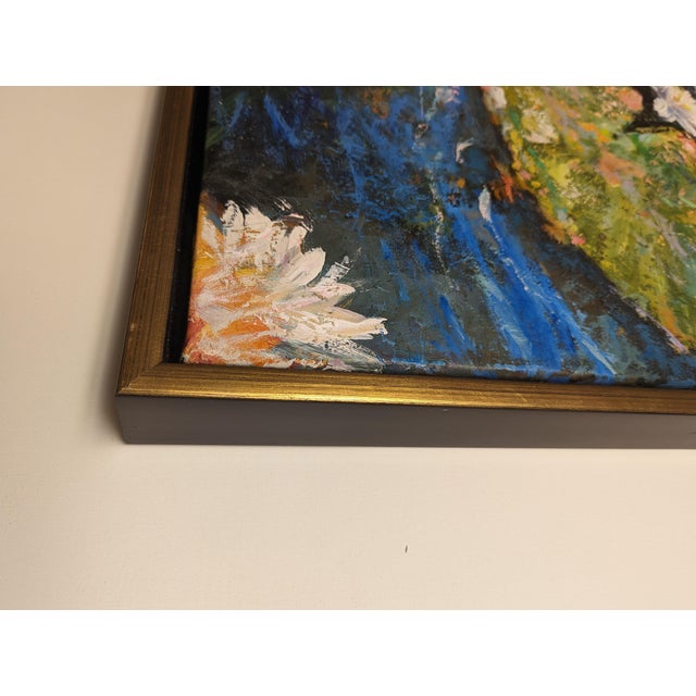 Framed Textured Contemporary Iris Lilies Red White Blue Painting on Canvas For Sale - Image 9 of 9