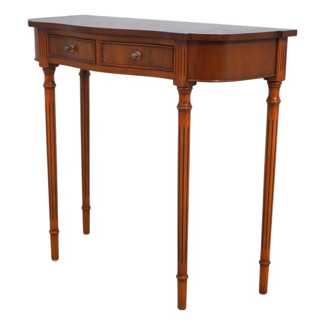 Reprodux Bevan Funnel English Yew Wood 2 Drawer Console Table For Sale
