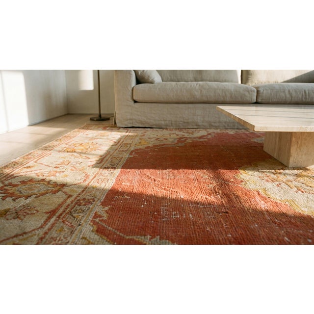 1880s Burnt Orange Medallion Antique Turkish Oushak Carpet 10' X 13' Knotted Wool Rug For Sale - Image 10 of 12