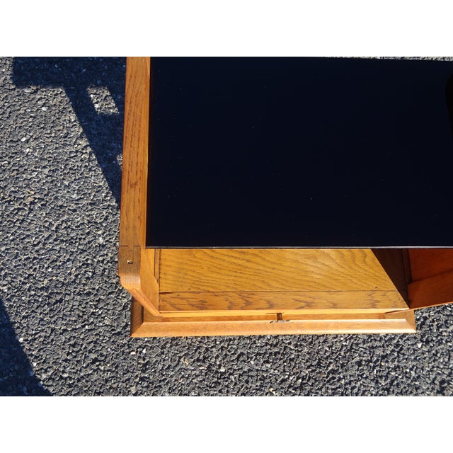 Wood Vintage Bedside Table in Light Oak with Splayed Legs and Black Glass Top, 1960s For Sale - Image 7 of 18