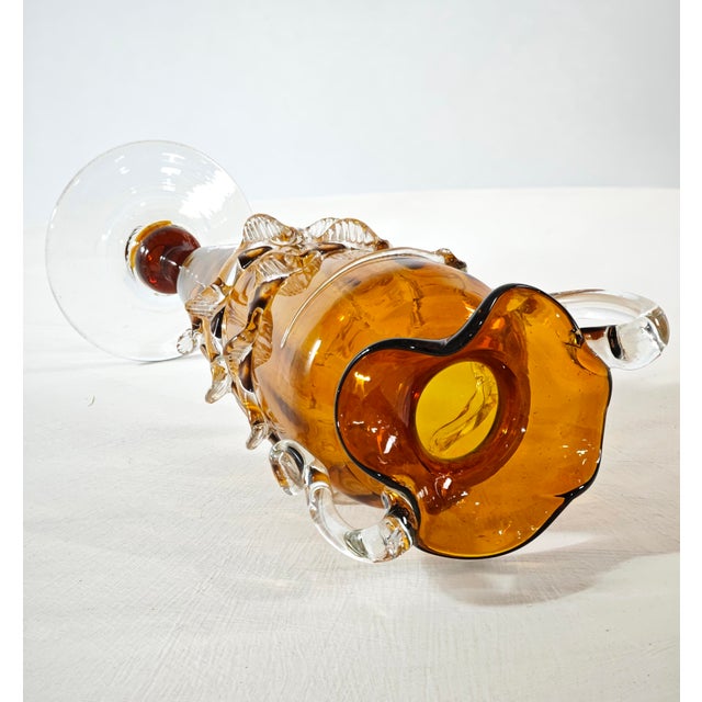 Mid-Century Modern Two-Handled Amber Murano Glass Vase, Italy, 1950s For Sale - Image 16 of 18
