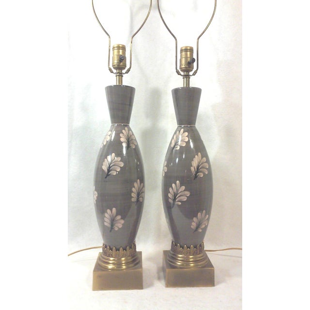 Dimensions-32.5"H to the top of finials x 4.5" square at bases. Condition-Both lamps are in good vintage condition showing...