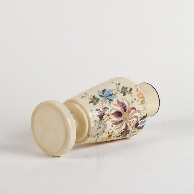 Glass Opaline Glass Vase with Floral Decorations, France, Early 20th Century For Sale - Image 7 of 9