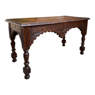Antique French Bench Stool Gothic Renaissance Coffee Table Carved Oak C1890 For Sale