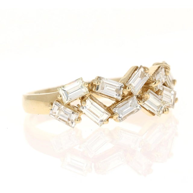 Modern Natural Baguette Diamond Yellow Gold Stackable Band Ring, Size 7 For Sale - Image 3 of 7