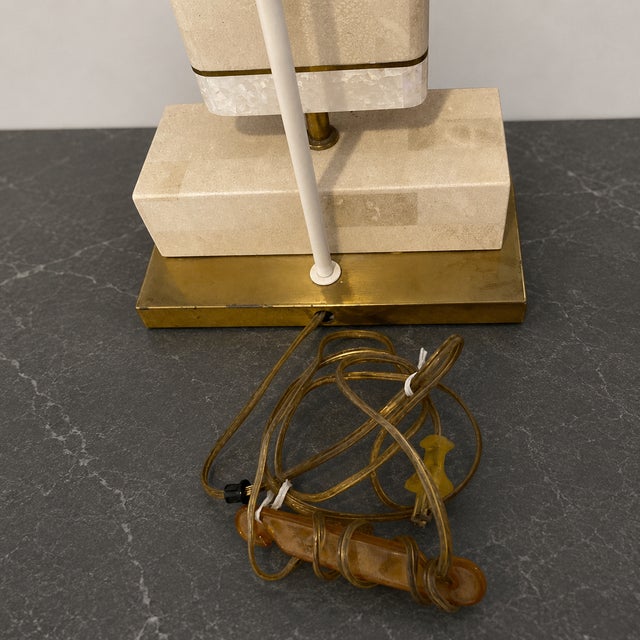 1970s Maitland-Smith Tessellated Stone & Brass Kimono Table Lamp For Sale - Image 12 of 14