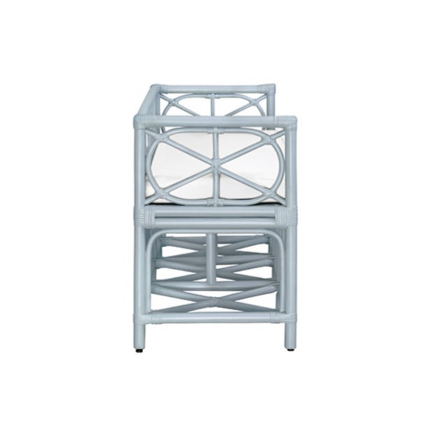 Matthew Izzo Home Ferguson Light Blue Rattand With White Performance Linen Seat Cushion For Sale In New York - Image 6 of 10