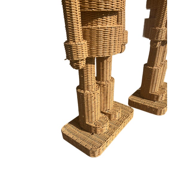 Brown Pair Life Size Woven Indoor/Outdoor Wicker/Rattan Nutcrackers by Becki Owens For Sale - Image 8 of 8