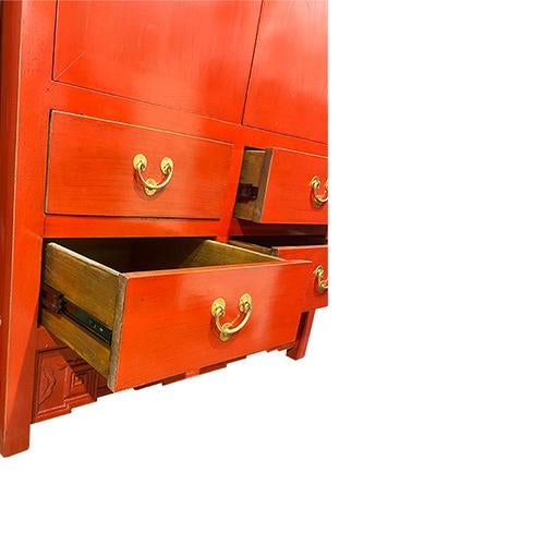 Asian Style Red Lacquer Armoire For Sale - Image 4 of 4