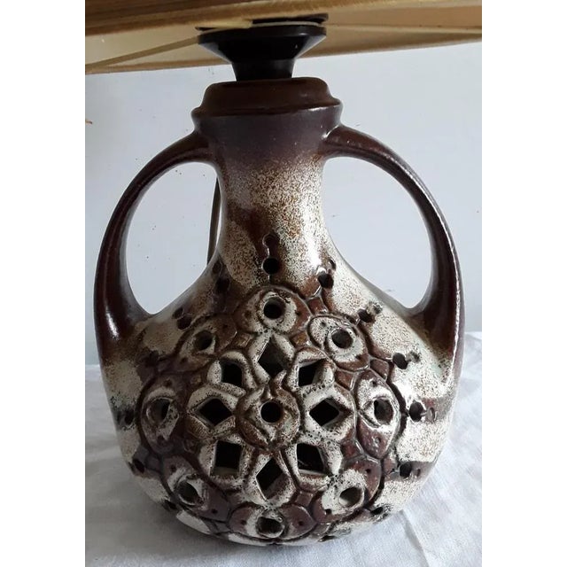 Table Lamp with Brown and Beige Ceramic Base, Interior Lighting and Beige Fabric Shade, 1970s For Sale - Image 3 of 6