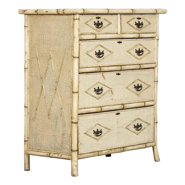19th Century English Painted Bamboo Chest of Drawers, 1890s For Sale