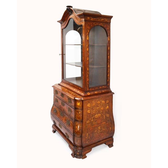 Small Antique Dutch Floral Marquetry Vitrine Cupboard For Sale - Image 3 of 14