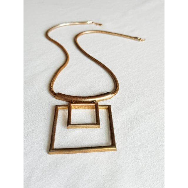 Vintage 1970s Brutalist Geometric Gold-Tone Pendant Necklace For Sale - Image 9 of 12