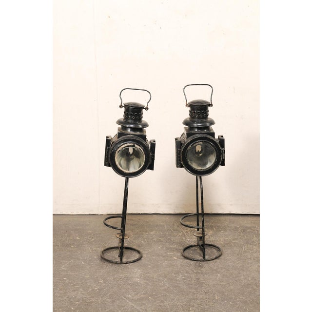 English Antique Pair of Railroad Lanterns For Sale - Image 11 of 11