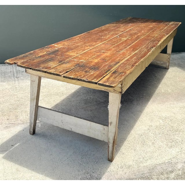 Vintage Rustic Wood Farmhouse Table For Sale - Image 13 of 13