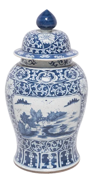 Chinese Blue and White Landscape Baluster Jar