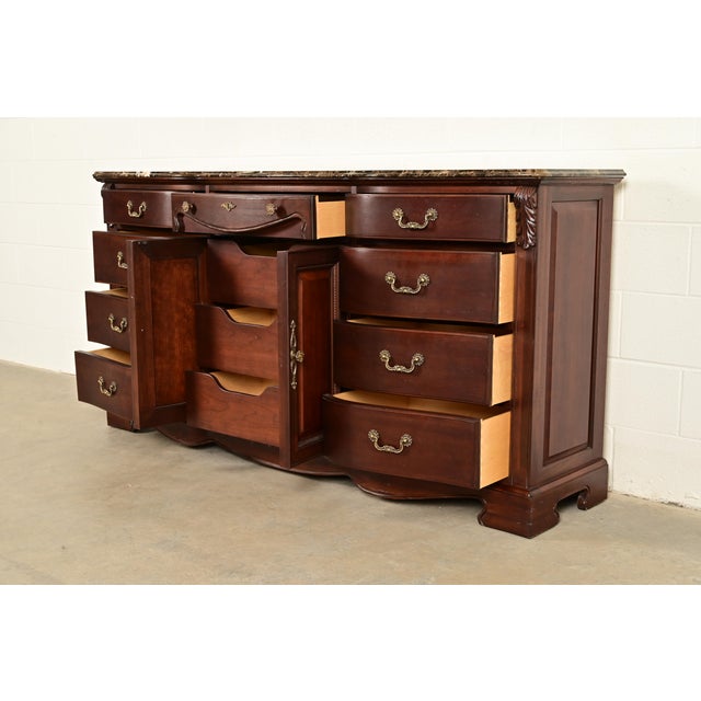 Thomasville French Louis Philippe Carved Mahogany Marble Top Triple Dresser or Credenza For Sale In South Bend - Image 6 of 14
