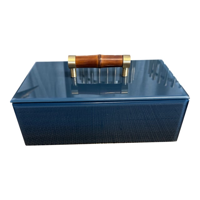 Navy Blue Bamboo Box For Sale