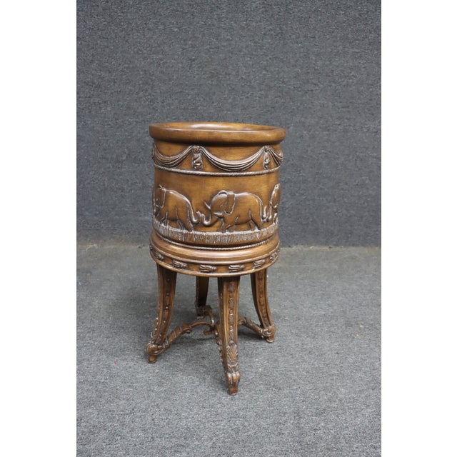Brown Maitland Smith Attributed Elephant Motif Metal Planter on Tripod Base For Sale - Image 8 of 9