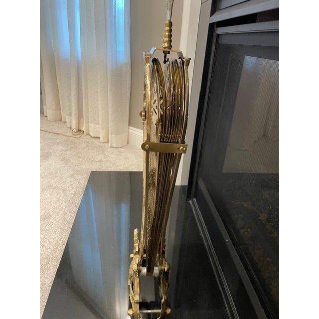 Metal 1980s Peacock French Count;ry Ornate 44" Wide Folding Brass Fireplace Fan For Sale - Image 7 of 15