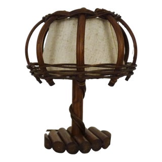 Bamboo Rattan Bedside Table Lamp in the style of Louis Sognot, 1950s For Sale