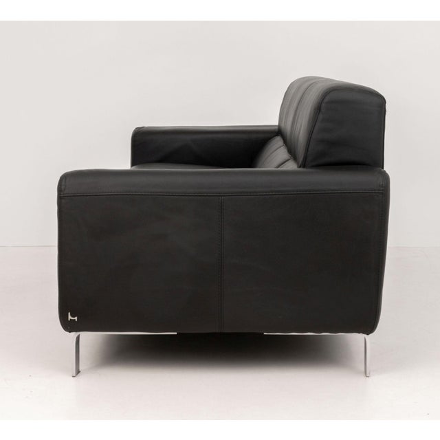 Nicoletti "Simon" Black Leather Three-Seat Sofa For Sale In New York - Image 6 of 9