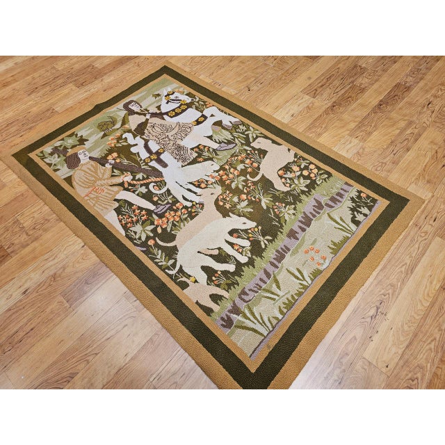 Vintage American Hand Hooked Rug, Wool & Cotton, Forest Scene Design, 4x6 For Sale - Image 13 of 14