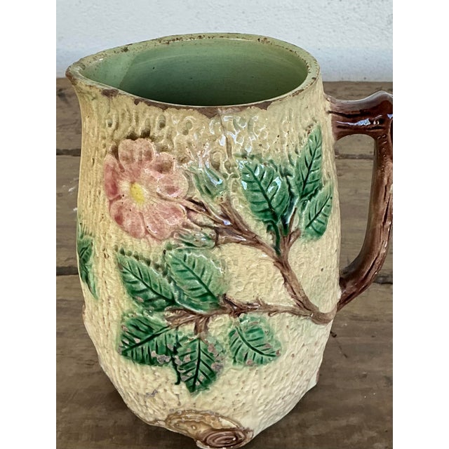Cream Vintage English Majolica Floral Pitcher For Sale - Image 8 of 12