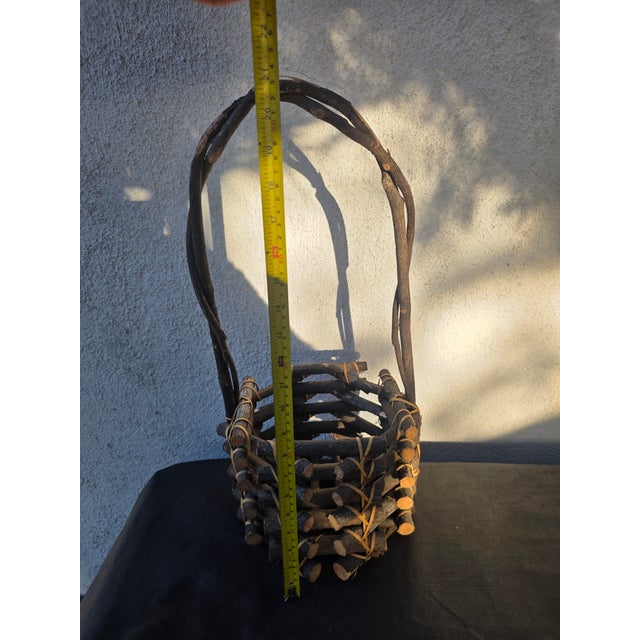 Black Twig Handmade Fruit Picking Basket Vintage For Sale - Image 9 of 9