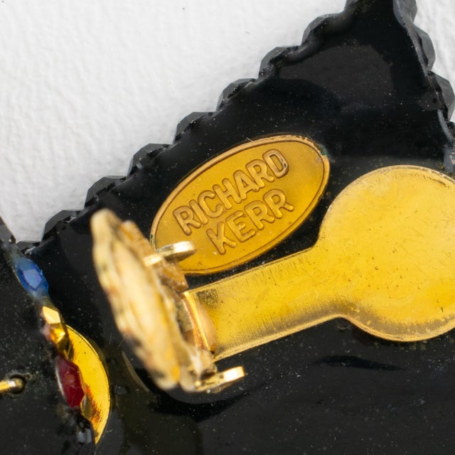 Glass Richard Kerr Black and Multicolor Jeweled Dangle Clip Earrings For Sale - Image 7 of 8