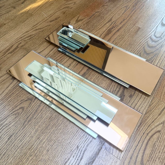 Vintage Art Deco Copper Mirror Wall Panels – Post Modern Geometric Pair For Sale - Image 12 of 15