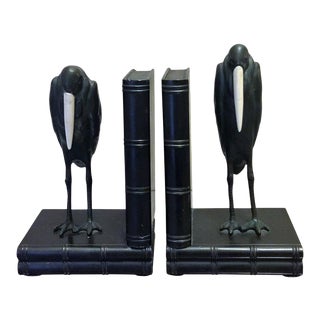 Art Deco Marcel Bouraine Maribou Stork Bookends - A Pair For Sale